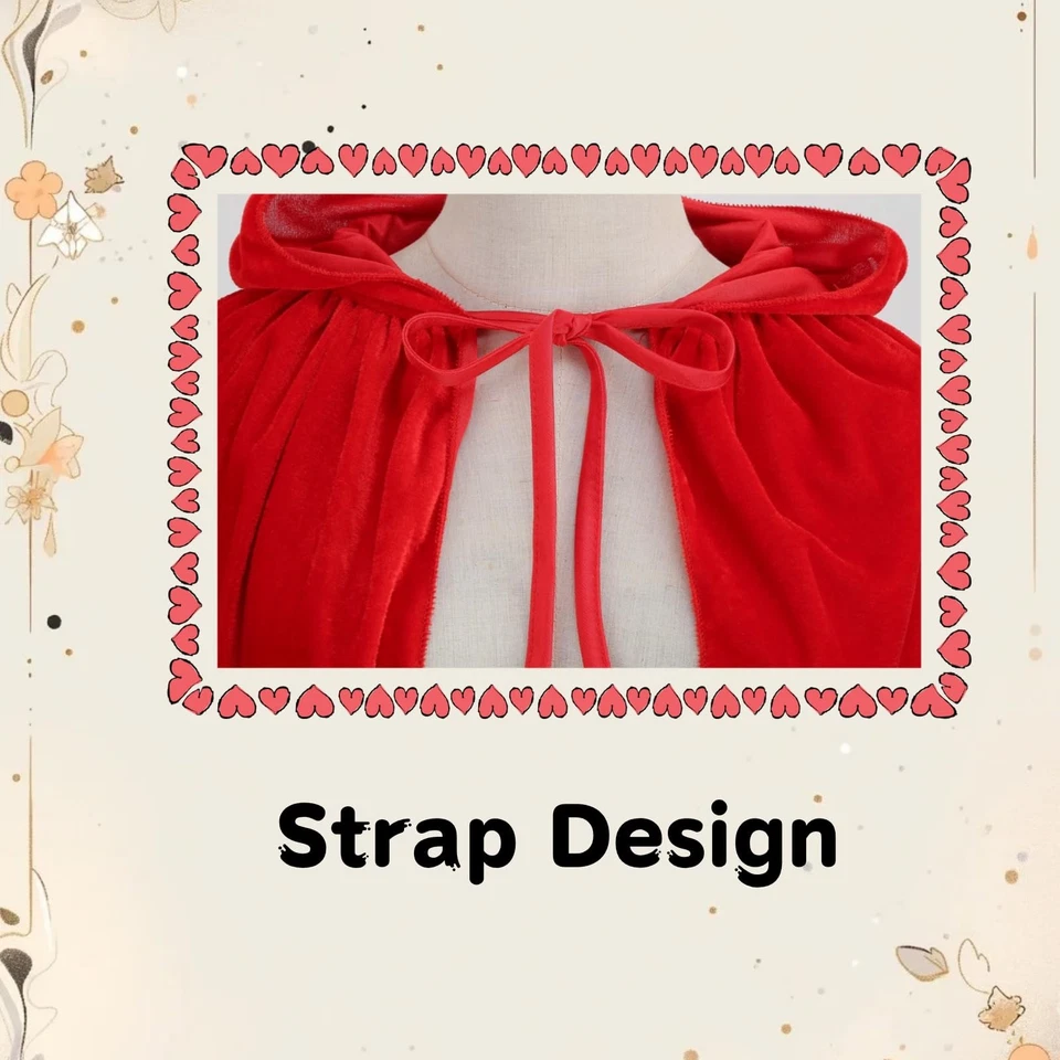 Capa de terciopelo rojo con capucha para montar capa de Navidad de Halloween (rojo brillante sólido, 25... Foto 2 de 4