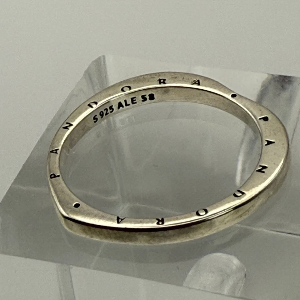 Pandora Logo Ring Sterling Silver S925 ALE Size 58 UK Q Minimalist Band - Image 4 of 4
