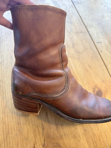 Vintage 70's Campus Brown Leather Boots Mens 9 Western Riding Cowboy Round Toe, $200 - Photo 4