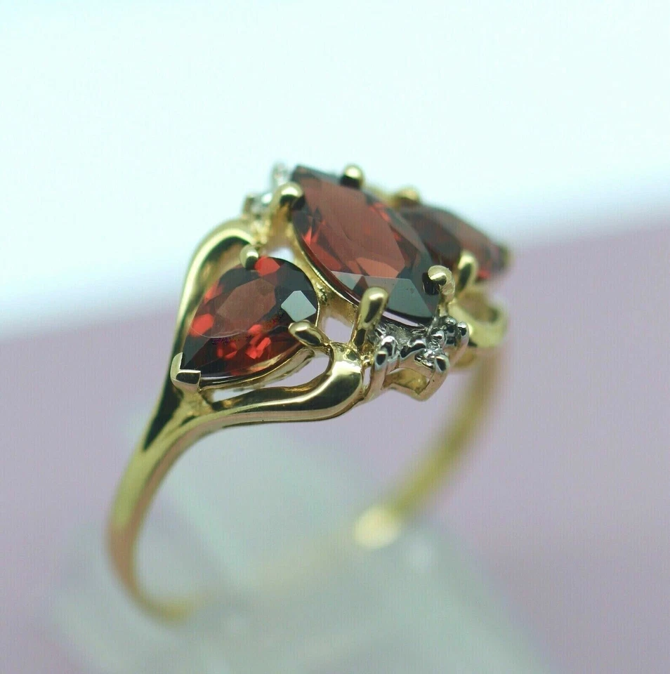 Marquise Cut Simulated Red Garnet Gorgeous Wedding Ring 14k Yellow Gold Plated - Image 2 of 4