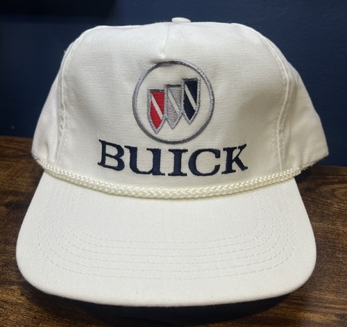 Vintage Buick White Snapback Hat Cap With Red Blue Logo Rope Trim 1980s Car