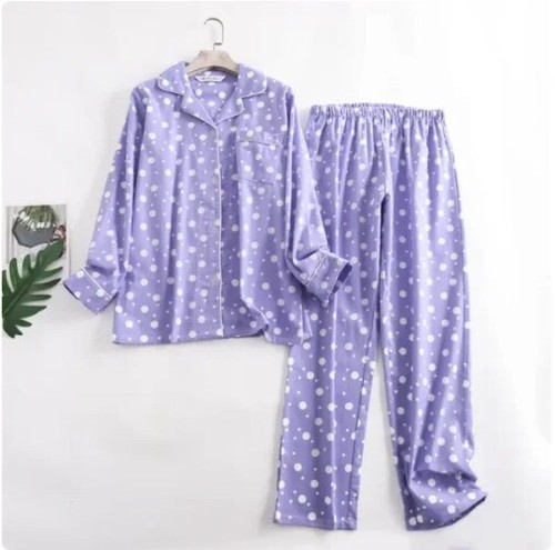 Cotton Flannel Women's Long Pants Pajamas Sets Plaid Long Sleeve Trouser Suits - Bild 33 von 42