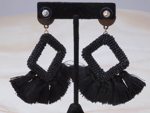 Black Tassel Statement Earrings - Picture 3 of 3
