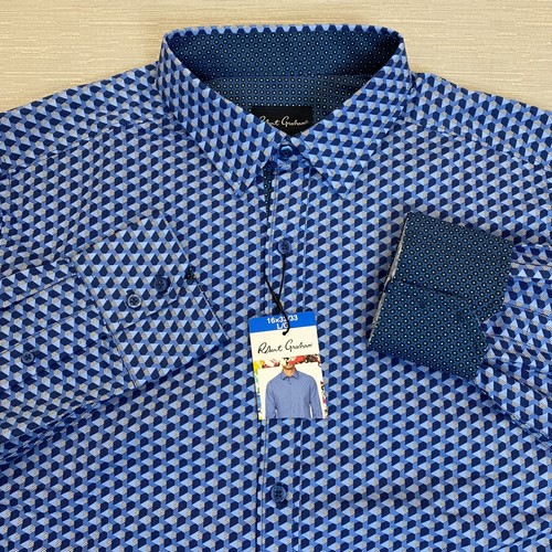 Robert Graham Dress Shirt Mens Large 16 Blue 3D Geometric Contrast Flip Cuffs - Picture 4 of 16