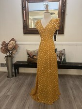 Lulus dresses women casual boho Yellow Ruffle Sleeve Maxi Small NWT Long Summer
