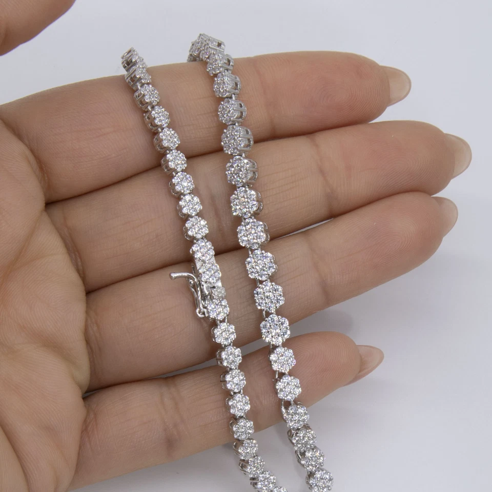 Colar de corrente de tênis graduado aglomerado de flores prata esterlina 925 - Imagem 2 de 4