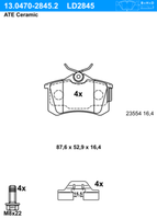 ATE BremsbeläGe Mit ZubehöR Hinten (13.0470-2845.2) FüR Renault ScéNic I Megane
