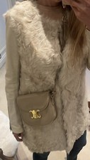 Maje Lambs Fur Gilet Cream Ivory Leather Sleeves Coat Jacket Size 40 Rrp £1100
