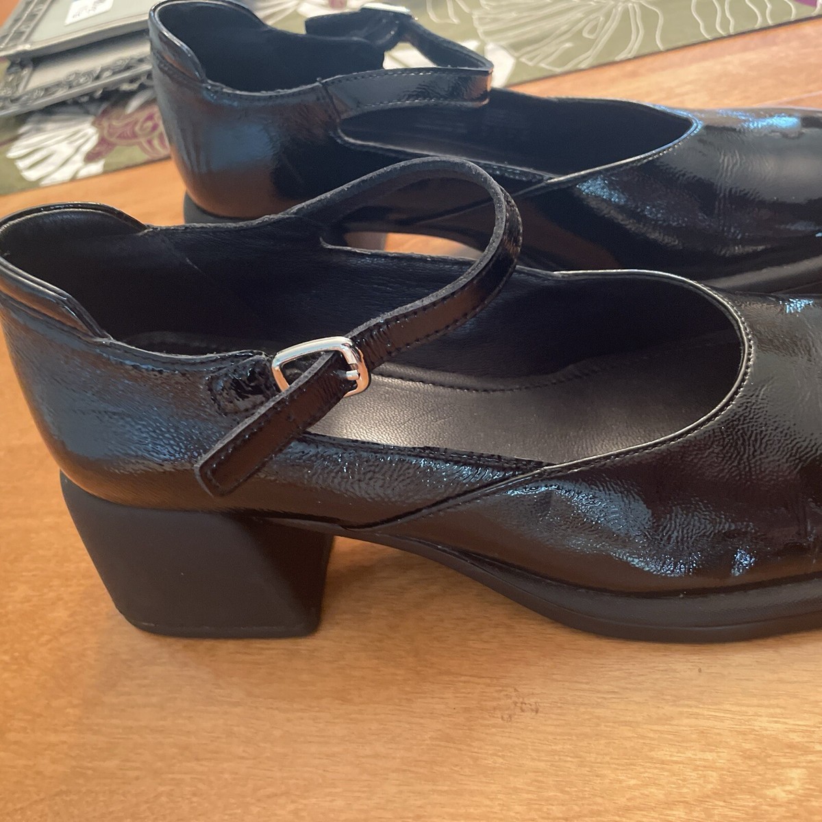 Vagabond Ansie Black Crinkled Patent Leather Block Heel Mary Vagabond Ansie Black Crinkled Patent Leather Block Heel Mary