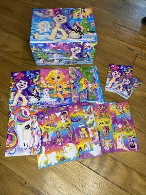 VTG LISA FRANK Tikanni Wolf Husky Dog Storage Box w/ Drawers, Post Card, Sticker