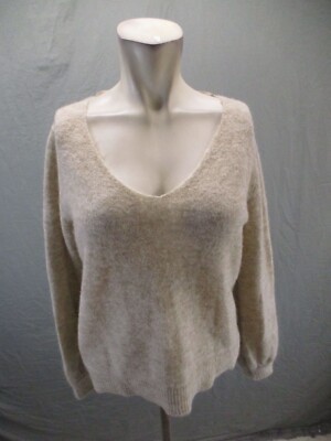 ICHI Size XS Womens Beige Plunging Stretch Knitted Warm Stylish Sweater 552