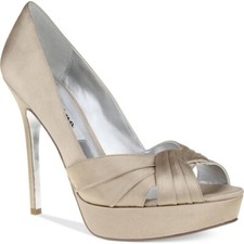 Nina Women's Milan Champagne Color, Satin Pump Dress Sandals Evening Shoe 8 Med