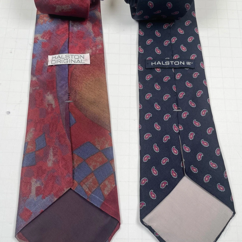 Corbatas Halston Vintage Corbata Dúo Años 80 Abstracto Rojo y Cachemira Seda Hechas en EE. UU. Foto 2 de 4