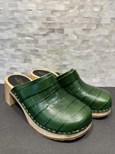 Swedish Hasbeens Dagny Crocodile Skin Green Clog in 36 (6) New Without Box/tag