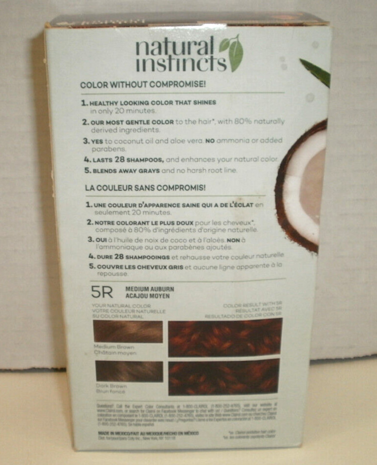 Clairol Natural Instincts Hair Color 5R Medium Auburn Vegan Hair Dye New