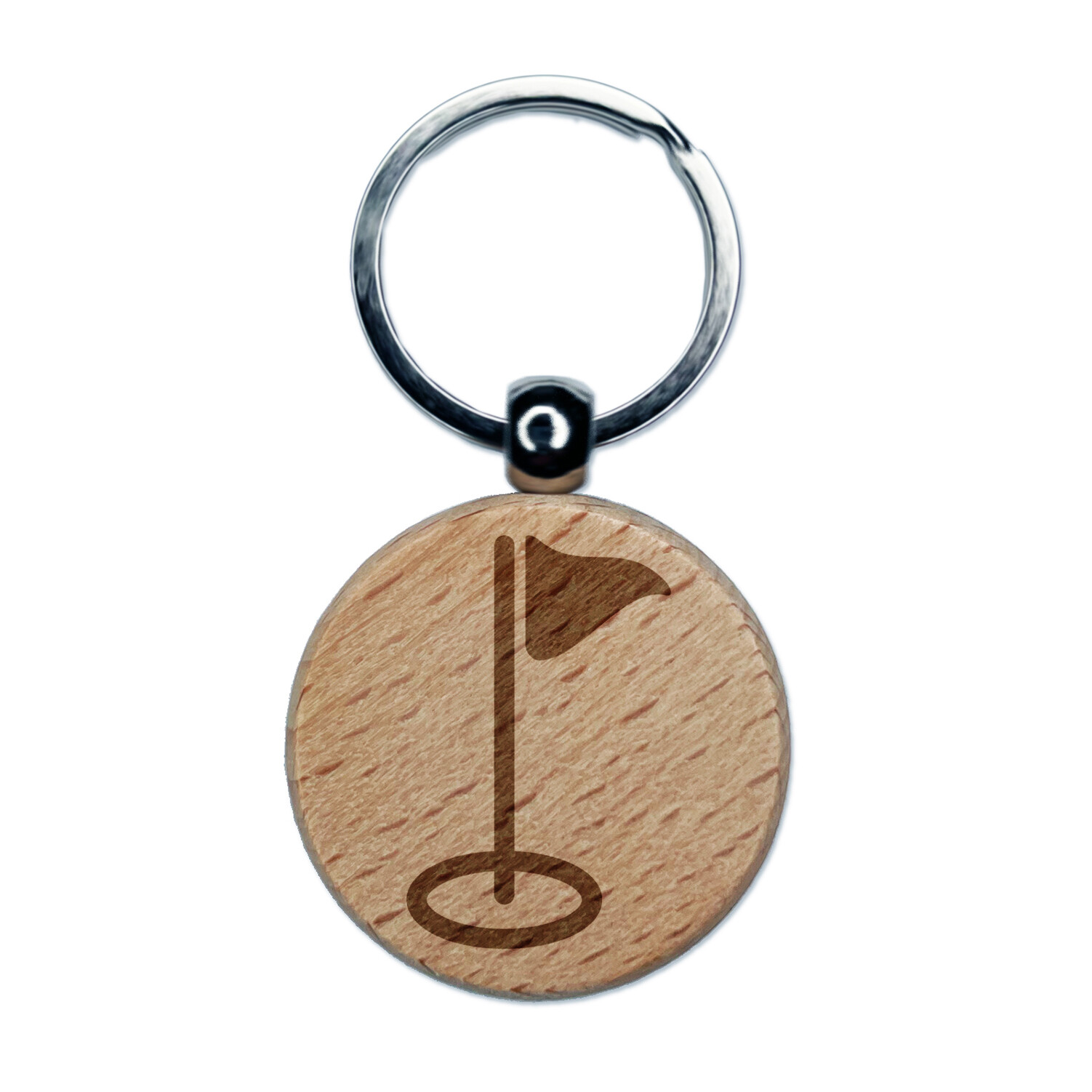 Golf Hole Flag Engraved Wood Round Keychain Tag Charm