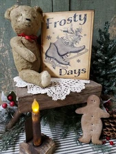 PRIMITIVE VICTORIAN VINTAGE FARM STYLE CHRISTMAS WINTER FROSTY ICE SKATES  SIGN