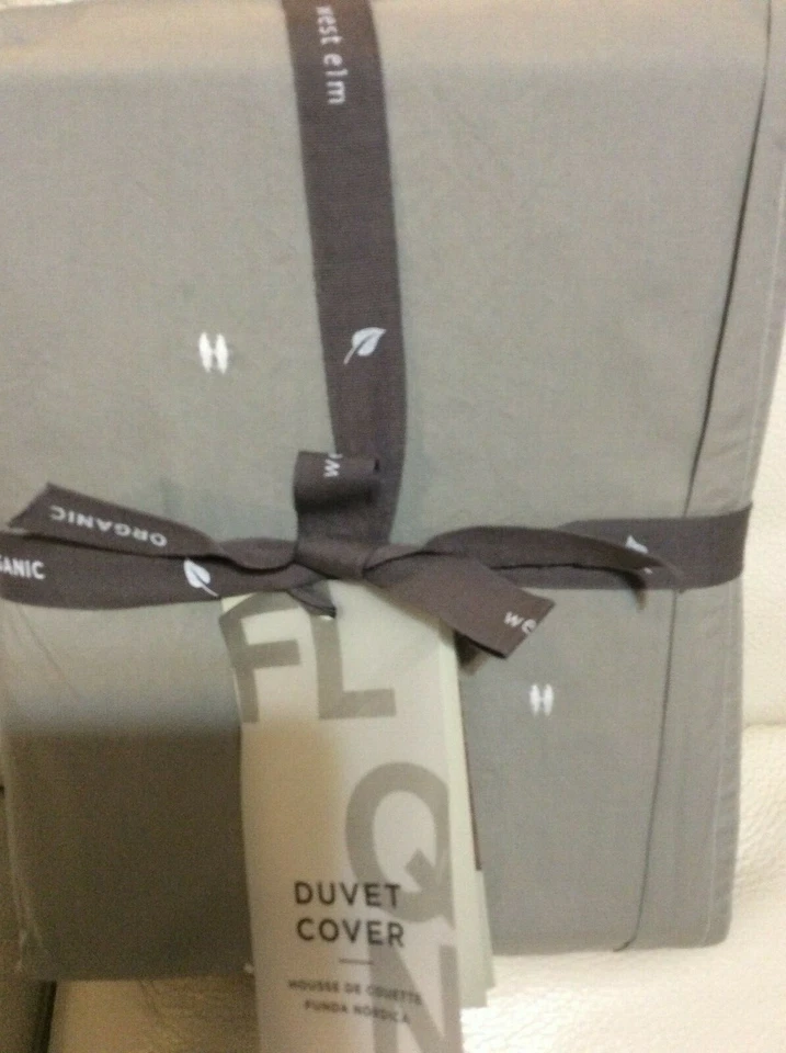 West Elm F/Q Organic Washed Cotton Duvet Cover Platinum Gray NWT Full/Queen