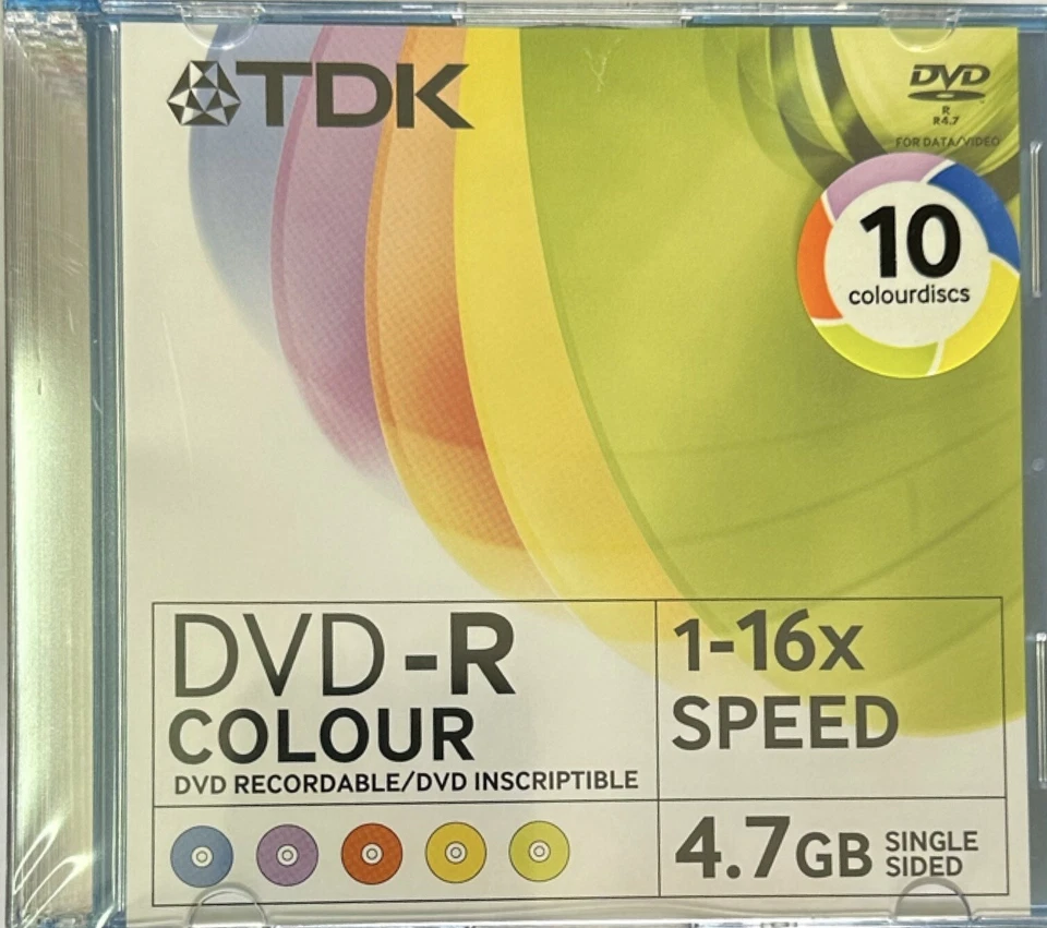 20 x TDK DVD-R Colour Blank DVD Discs 16x 4.7GB 120 mins Jewel Coloured Case - Image 2 of 2