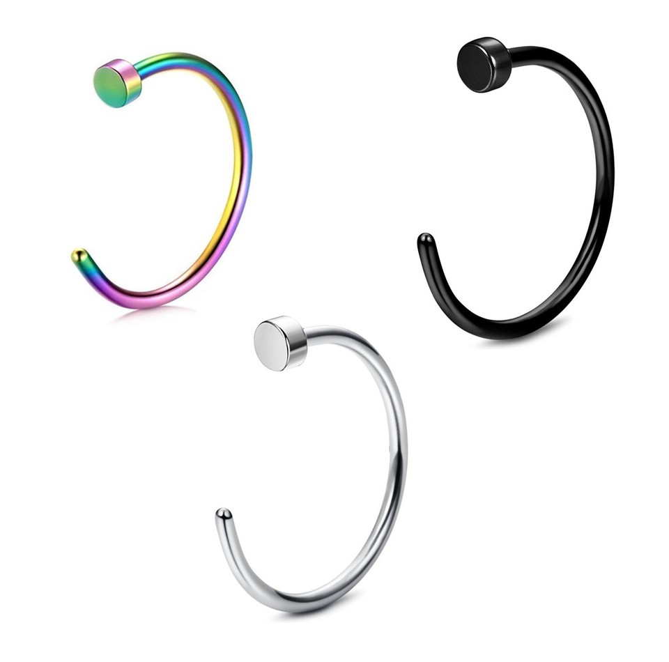 3 Pack 18G 20G Hoop Ring Nose Piercings Black Surgical Steel Multicolor Jewelry
