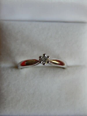 BAGUE SOLITAIRE OR GRIS 18 CT DIAMANT 0,08CT 1,8 gr TAILLE 54 NEUVE - Photo 1/4
