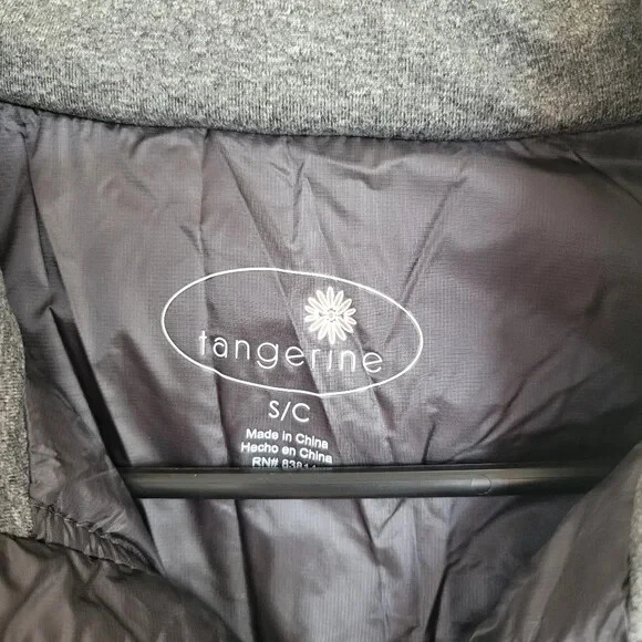 Chaleco para mujer Tangerine sin mangas de plumón de pato acolchado negro/gris talla pequeña Foto 3 de 4