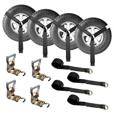 4 Pack 2" x 10' Lasso Wheel Lift Strap Ratchet w/ J Finger Hook Towing Black