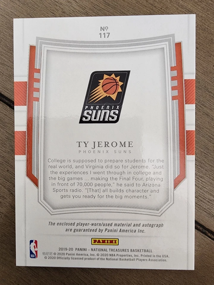 Ty Jerome 2019-20 National Treasures RPA Rookie Patch RC Auto FOTL /30 - Image 2 of 2