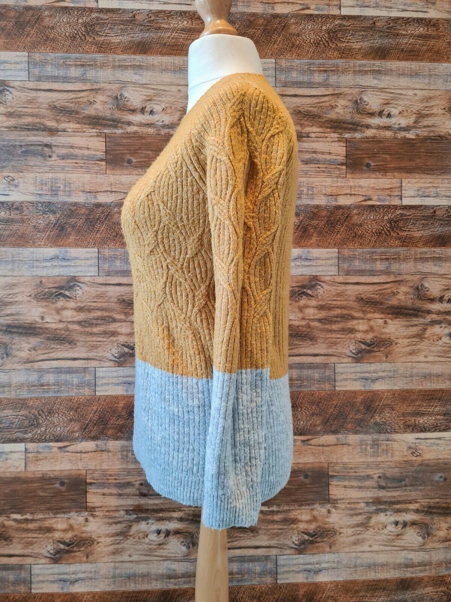 Matalan Womenu0026#039;s Mustard Yellow u0026amp; Grey Cable Knit Pullover Jumper  Size Small | eBay