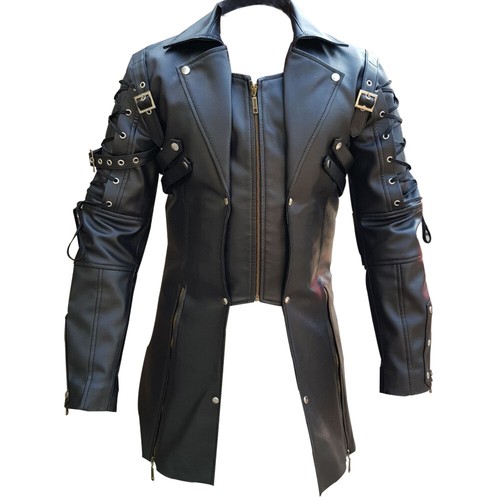 Uomo Similpelle Goth Matrix Trincea Steampunk Stile Gotico Cappotto PU-T18  | eBay