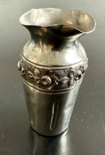 French Pewter Vase Early 1900's Hand Repousse'd Roses Signed A Villien Rare 4"
