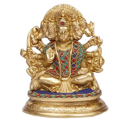 Brass God Panchmukhi (Five Faced) Bajrangbali Sankat Mochan Hanuman Idol 7'' 