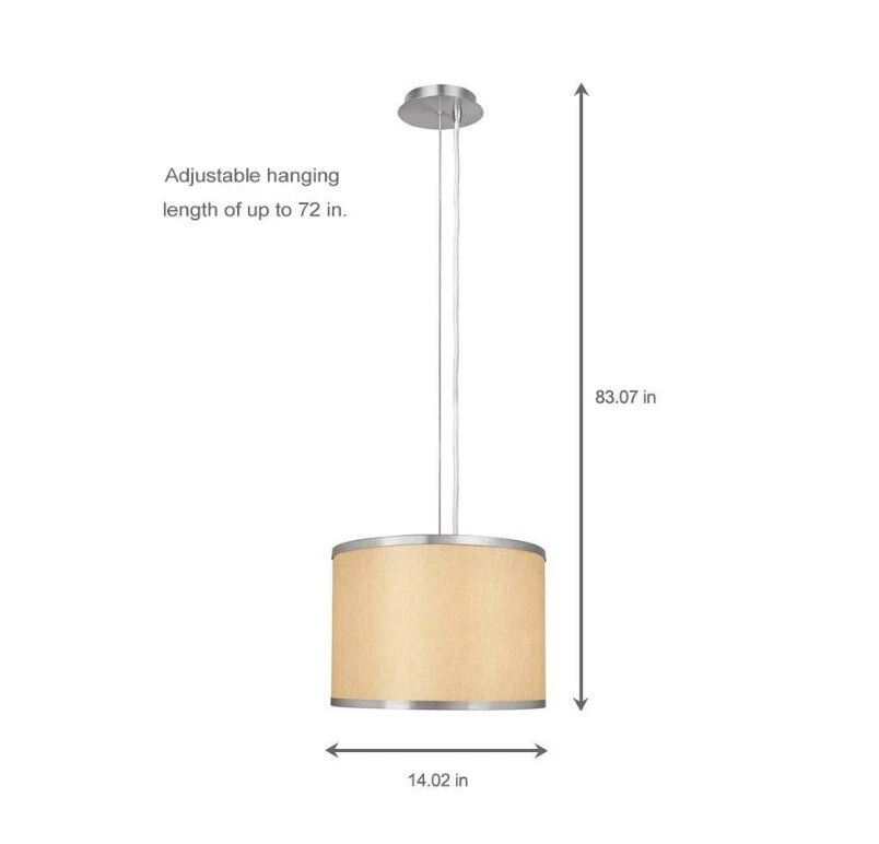 Hampton Bay ES1572SBA-B 14 in. 1-Light Brushed Nickel/Beige Pendant w/Drum Shade - Image 2 of 4