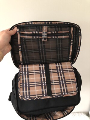 Modella Forever Fashion Zippered Cosmetic Case, Black Brown Checkered