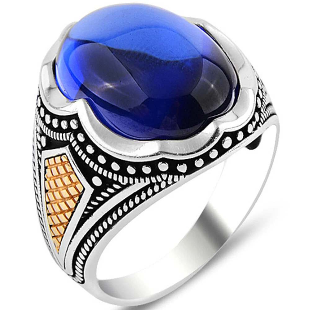 1pc Vintage Men's Ring With Blue Gemstone, Personality Big Gemstone Male  Ring Band | SHEIN USA