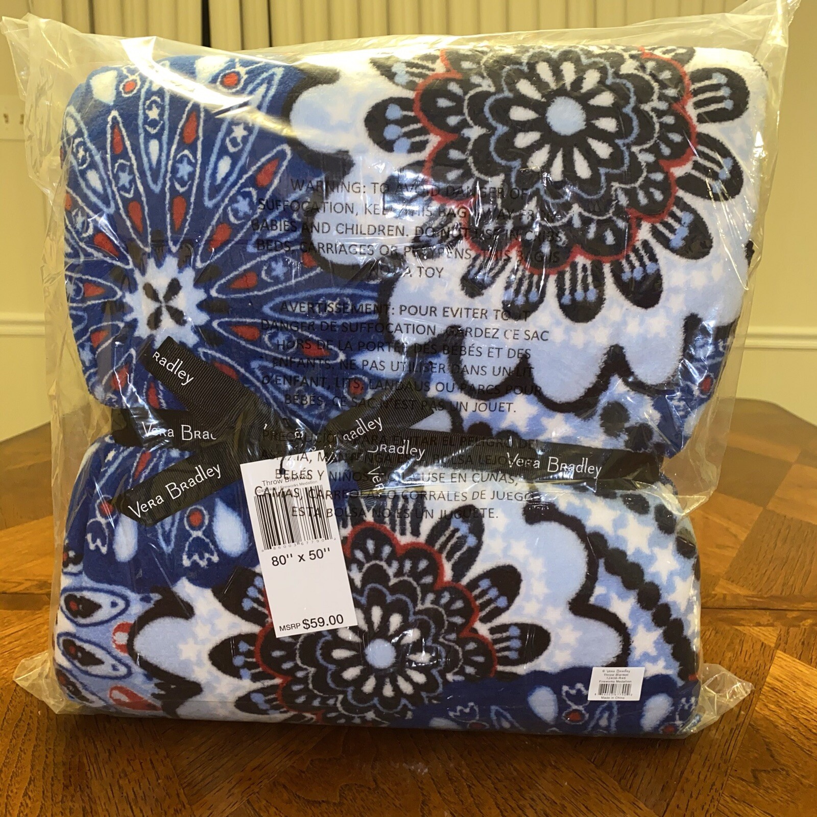 Vera Bradley Fireworks Medallion Throw Blanket 50in X 80in for sale