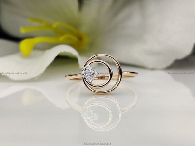 Anello Diamante 0,05 Ct Cerchio Luna Cocktail Diamanti Oro 14k