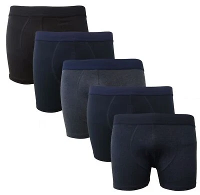 Pack Of 5 Black Mens Boxer Shorts 95% Cotton Trunks, Comfort Fit Mens Underwear