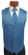 Men's Zelente Serene Blue Tuxedo Vest with Matching Long Tie Size Small S