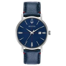 Bulova Men's Aerojet  Classic Calendar Quartz Blue Leather Watch 39 MM 96B293
