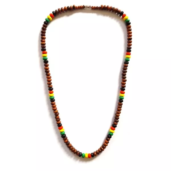REGGAE RASTA JAMAICAN BROWN SURFER BEACH STYLE BEADED NECKLACE BARREL CLASP