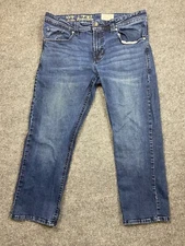 TK AXEL Mens Slim Boot Cut Jeans Blue Denim Flap Pockets Stretch 36X28