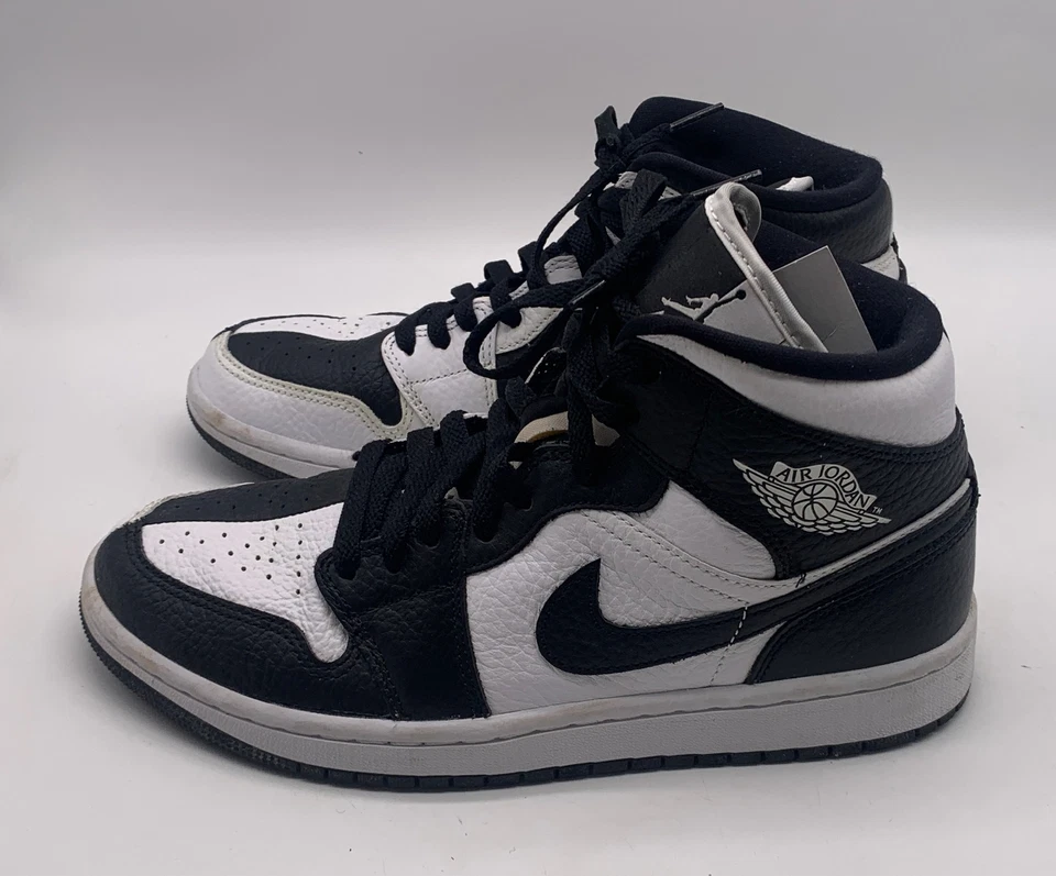 Nike Air Jordan 1 Mid Se Cuero Parte Superior Alta Split Negro Blanco Tenis talla 8.5 Foto 3 de 4