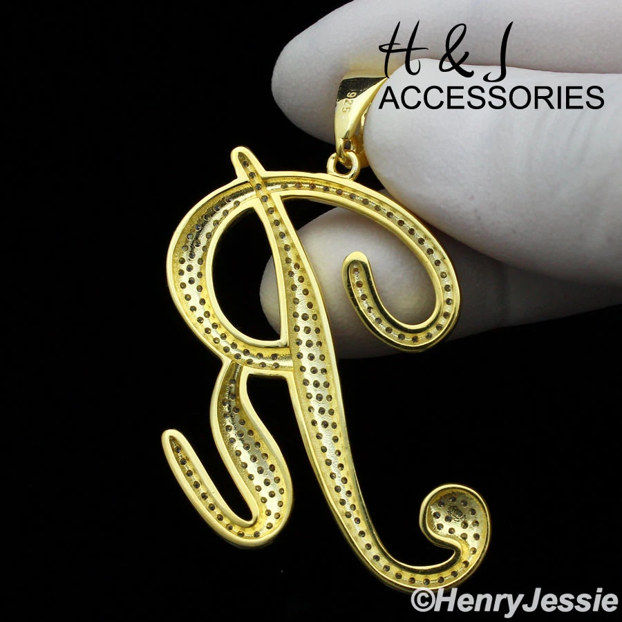 COLGANTE HOMBRE PLATA ESTERLINA 925 CIRCONITA HELADA CHAPADO EN ORO LETRA INICIAL "R"*GP220 Foto 3 de 4