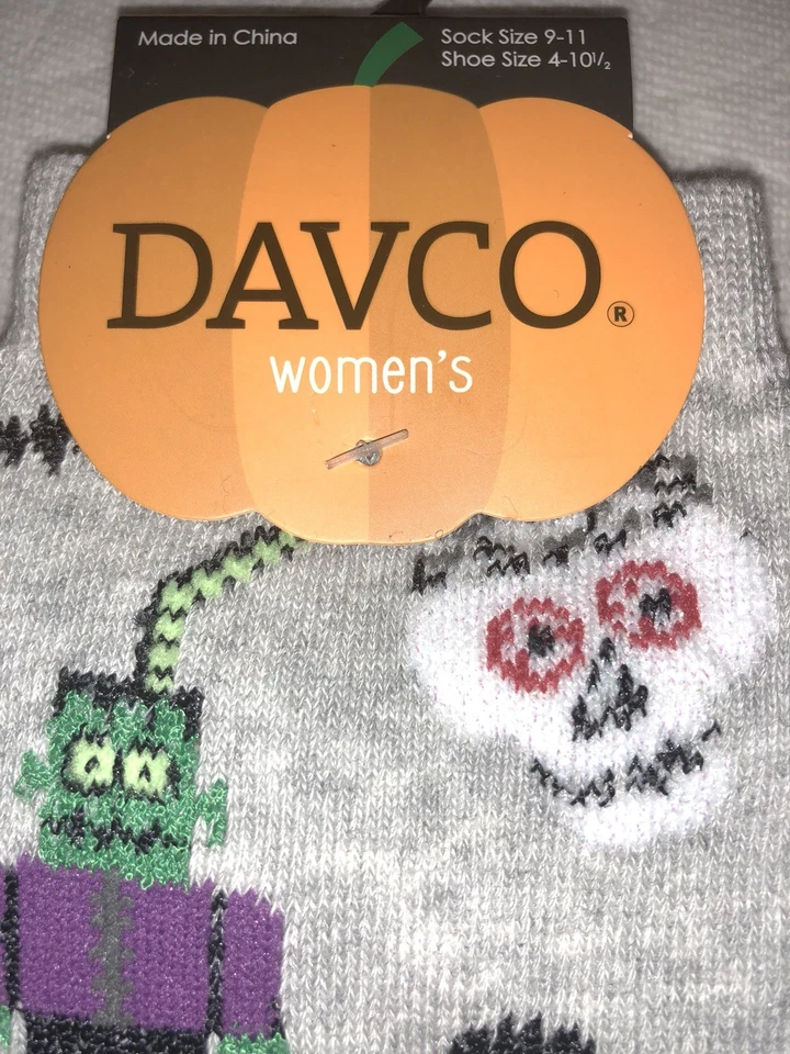 Хэллоуин экипажа носки 1 пара женщин 4-10,5 серый w Франкенштейн летучие мыши черепа Davco - Изображение 2 из 4