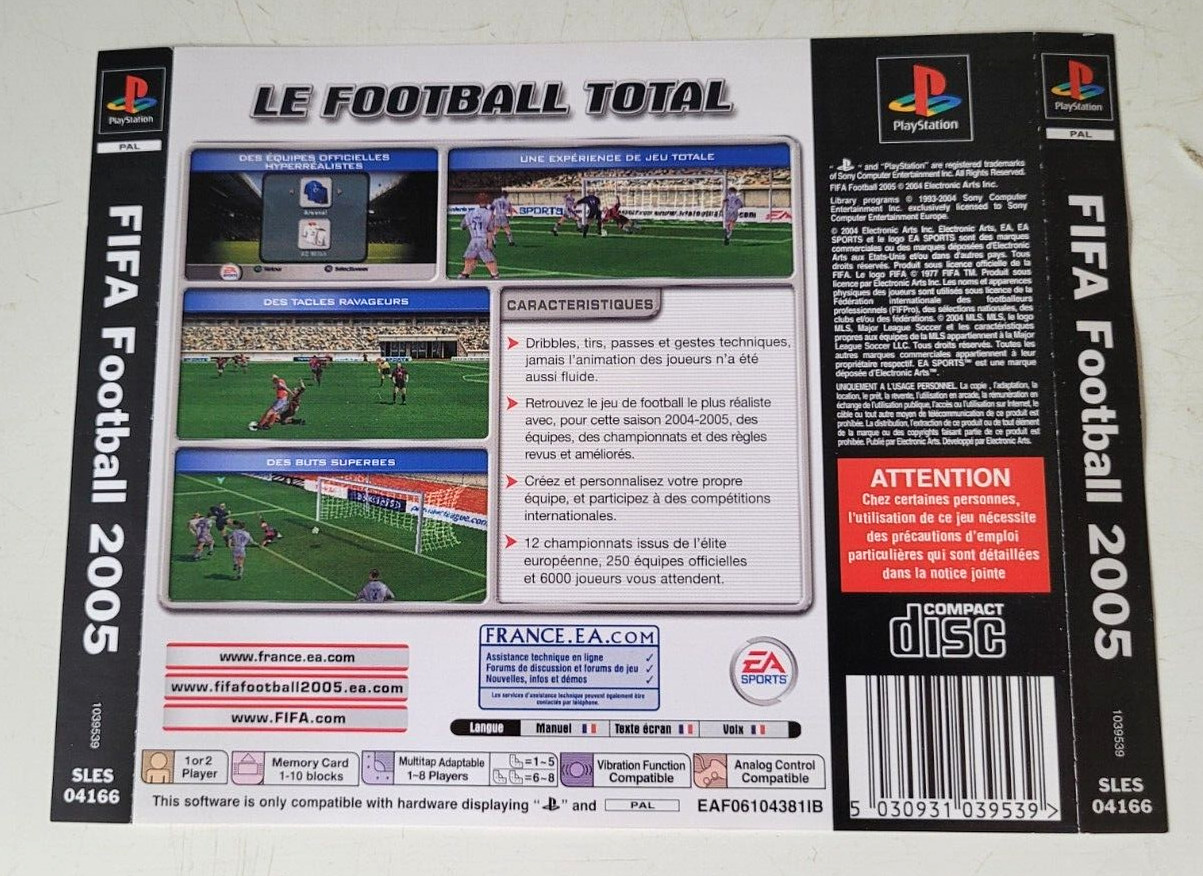 *Jaquette Arrière* - FIFA 2005 - Sony PlayStation 1 PS1 - PAL