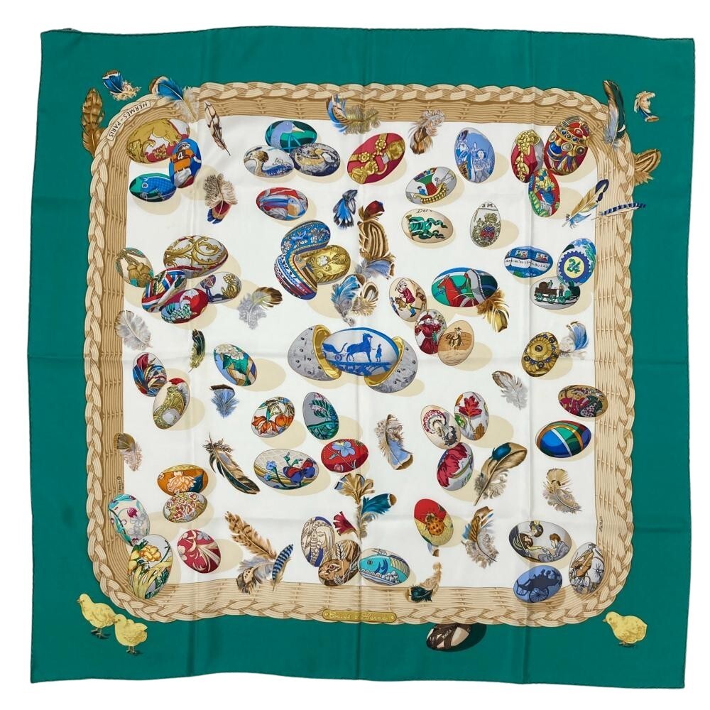 HERMES Carre 90 Couvee d'HERMES Egg Scarf Silk Green