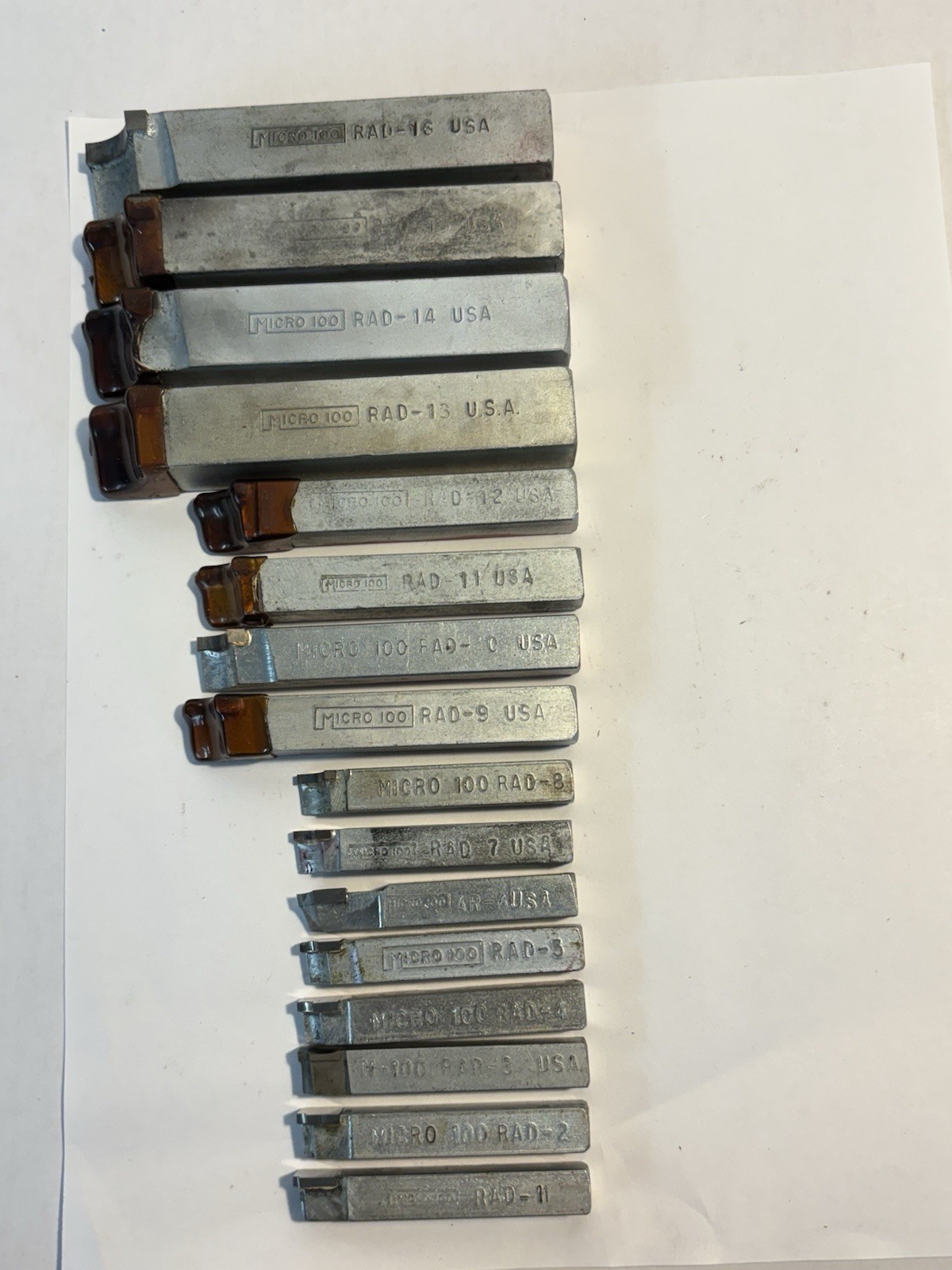 Lathe Radius Tools Micro 100 #1 Thru #16 Set 1/32” Thru 1/2” Carbide Qty. 16 USA