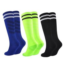 Kids Soccer Socks Boys Girls Football 5-7 Years Black neon Green blue, 3 Pack