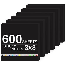 Super Sticky Notes,6 Pads Self-Stick Note 6 Notes 3x3, Black